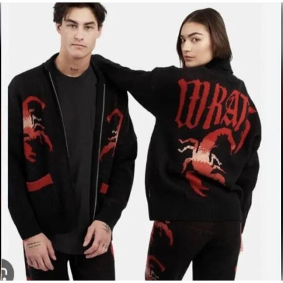 Spirit Jersey NWT Wrath Knit Scorpion Zip Up Cardigan Sweater Sz L Black Unisex - Picture 1 of 9
